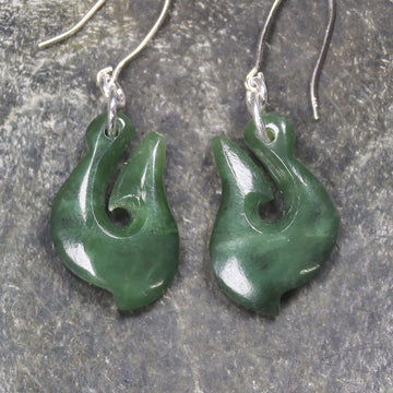 Matau or Fish Hook Earrings carved from Hapopo Pounamu - NZ Greenstone