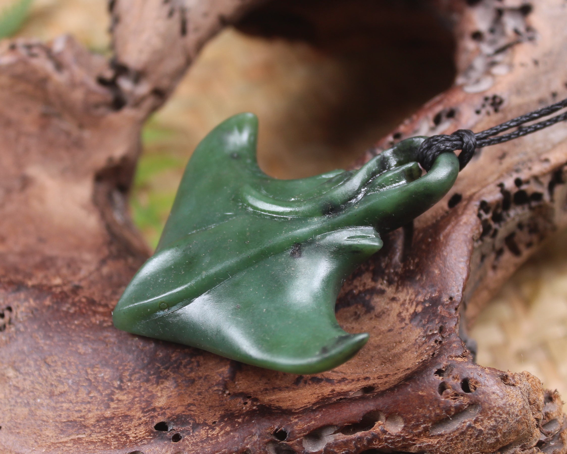 Stingray or Whai carved from Kawakawa Pounamu - NZ Greenstone