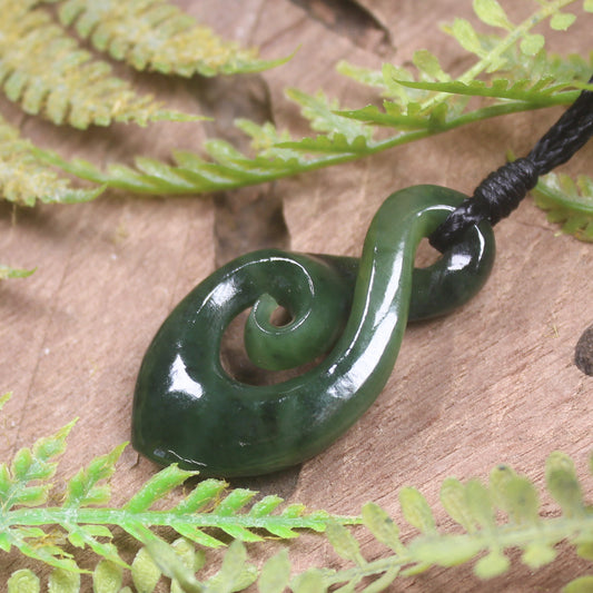 Koru Twist carved from Kawakawa Pounamu - NZ Greenstone