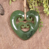 Heart with Koru carved from Hapopo Pounamu - NZ Greenstone