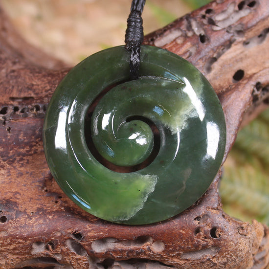 Koru carved from Rimu Pounamu - NZ Greenstone