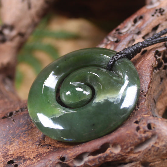 Koru carved from Rimu Pounamu - NZ Greenstone