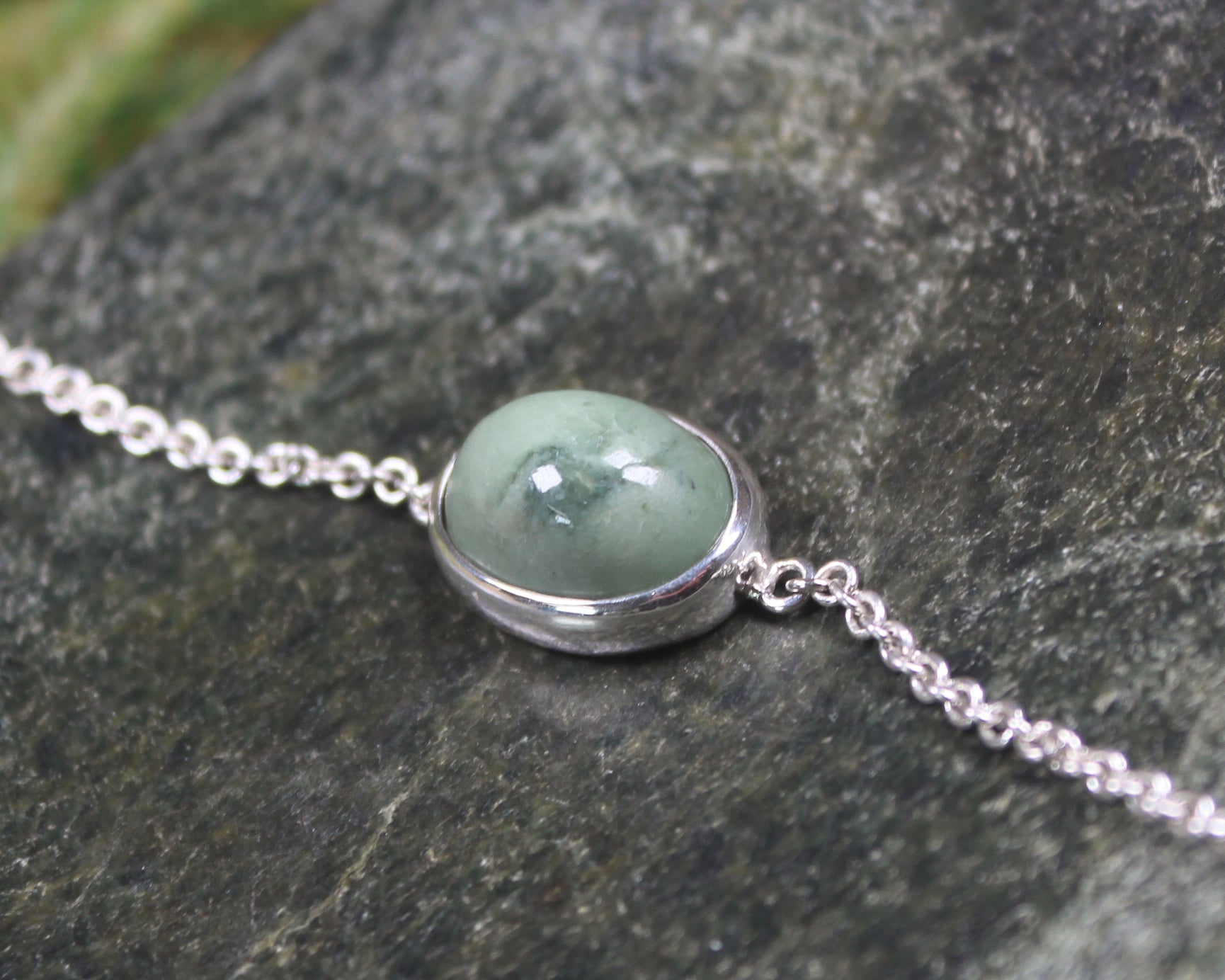 Kawakawa Pounamu Sterling Silver chain bracelet - NZ Greenstone