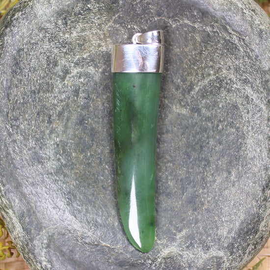 Taniwha Tooth or Niho carved from Hapopo Pounamu - NZ Greenstone