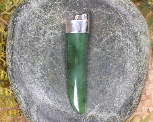 Taniwha Tooth or Niho carved from Hapopo Pounamu - NZ Greenstone