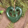 Heart with Koru carved from Hapopo Pounamu - NZ Greenstone