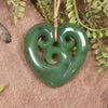Heart with Koru carved from Hapopo Pounamu - NZ Greenstone