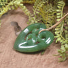 Heart with Koru carved from Hapopo Pounamu - NZ Greenstone