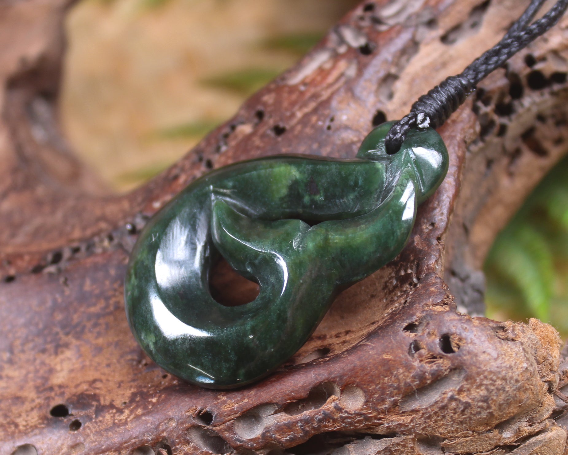 Whale Tail carved from Kawakawa Pounamu - NZ Greenstone