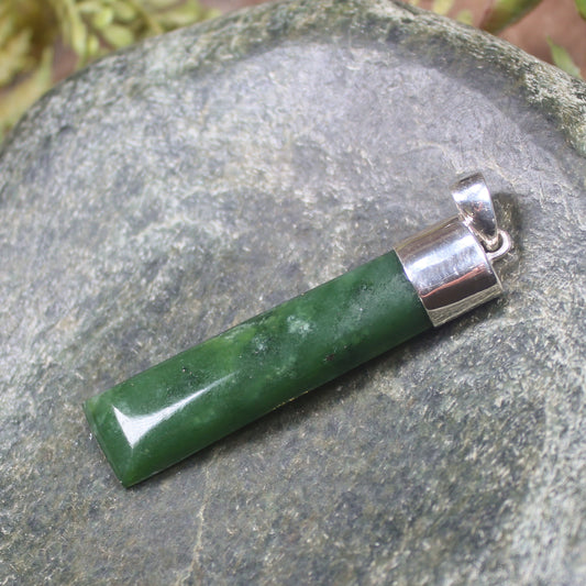 NZ Greenstone Medium Sterling Silver Pendant (BT135) Hapopo Pounamu