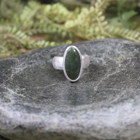 Sterling Silver Rimu Pounamu Ring - NZ Greenstone