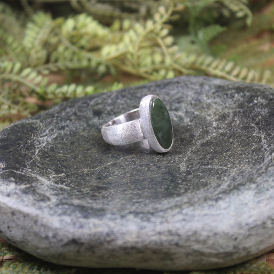 Sterling Silver Rimu Pounamu Ring - NZ Greenstone