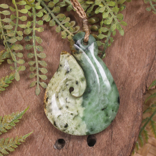 Flower Jade Hei Matau pendant  - NZ Greenstone