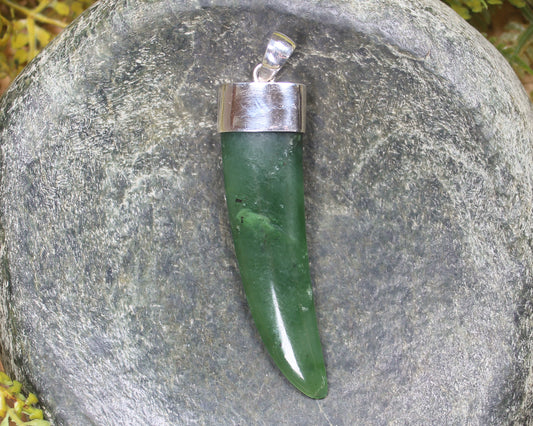 Taniwha Tooth or Niho carved from Hapopo Pounamu - NZ Greenstone