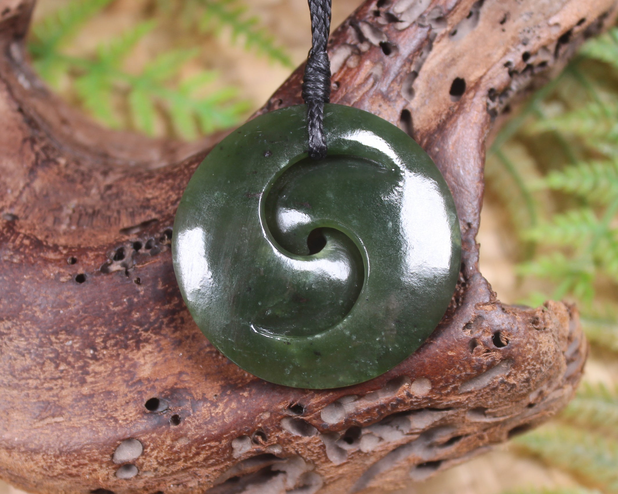 Koru carved from Rimu Pounamu - NZ Greenstone