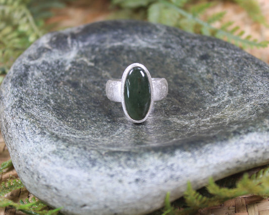 Sterling Silver Kawakawa Pounamu Ring - NZ Greenstone