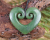 Heart with Koru carved from Hapopo Pounamu - NZ Greenstone
