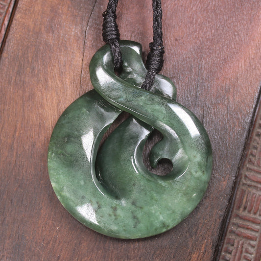 Koru Twist or Pikorua carved from Kawakawa Pounamu - NZ Greenstone