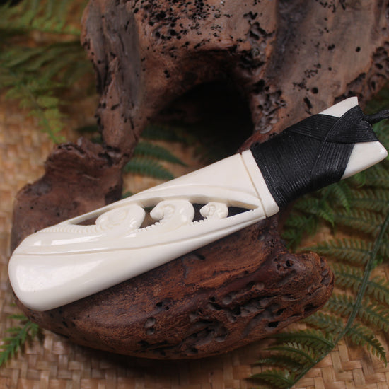 Toki or Adze with Koru carved from Beef Bone
