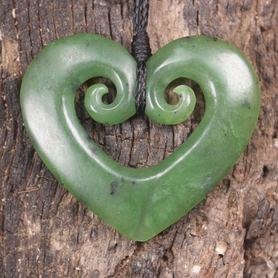 Koru Heart pendant carved from Hapopo Pounamu - NZ Greenstone
