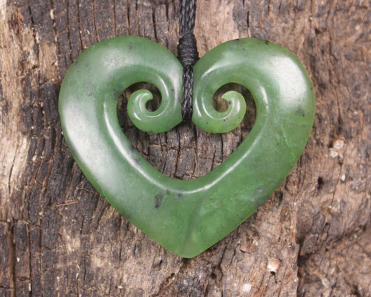Koru Heart pendant carved from Hapopo Pounamu - NZ Greenstone