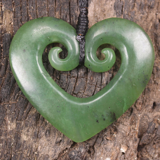 Koru Heart pendant carved from Hapopo Pounamu - NZ Greenstone