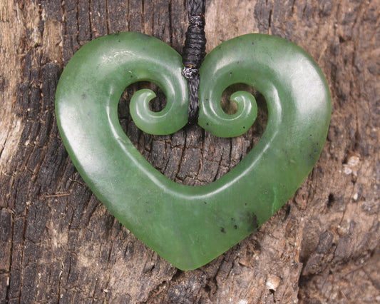 Koru Heart pendant carved from Hapopo Pounamu - NZ Greenstone