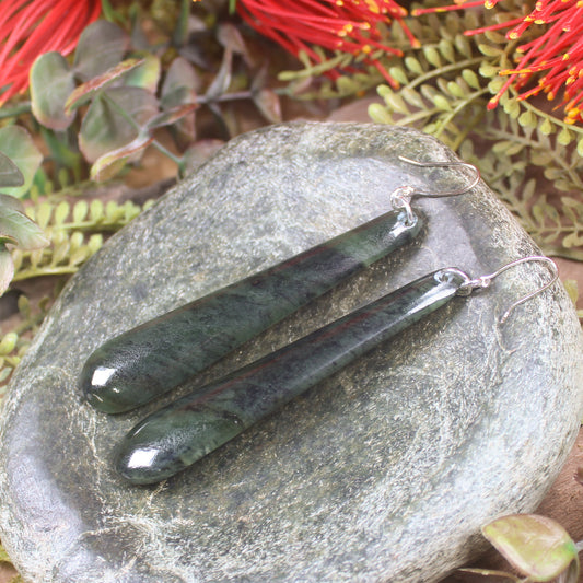 Roimata or Teardrop earrings carved from Rimu Pounamu - NZ Greenstone