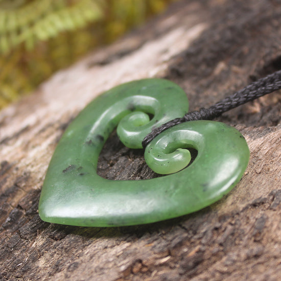 Koru Heart pendant carved from Hapopo Pounamu - NZ Greenstone