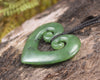 Koru Heart pendant carved from Hapopo Pounamu - NZ Greenstone