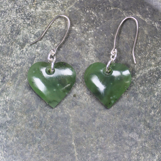 Heart Earrings carved from Hapopo Pounamu - NZ Greenstone