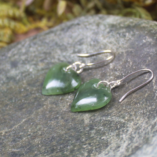 Heart Earrings carved from Hapopo Pounamu - NZ Greenstone