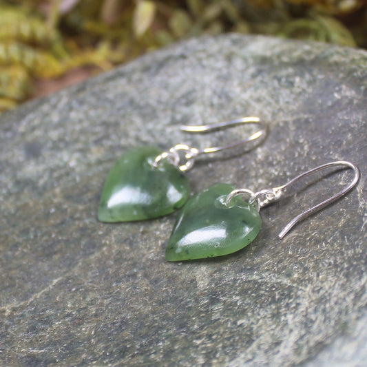 Heart Earrings carved from Hapopo Pounamu - NZ Greenstone