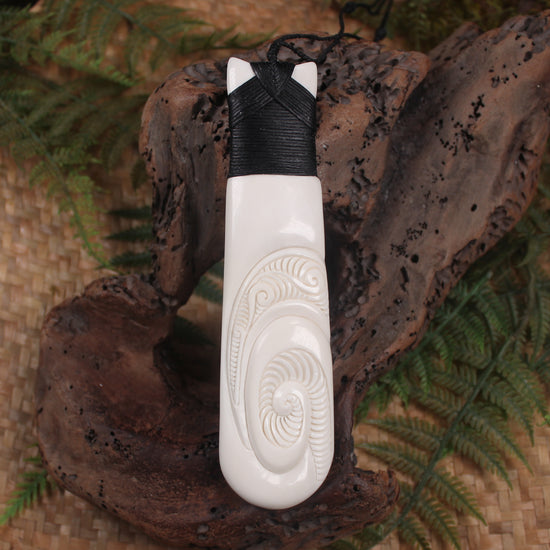 Toki or Adze with Koru carved from Beef Bone
