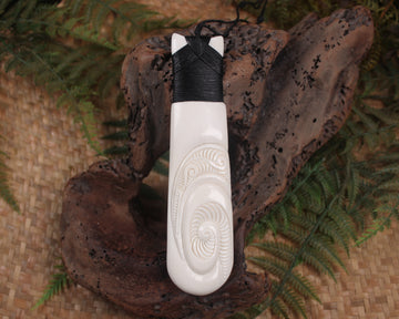 Toki or Adze with Koru carved from Beef Bone