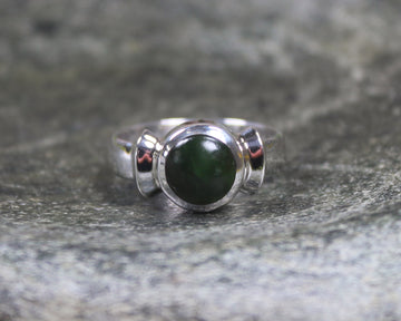 Sterling Silver Kawakawa Pounamu Ring - NZ Greenstone