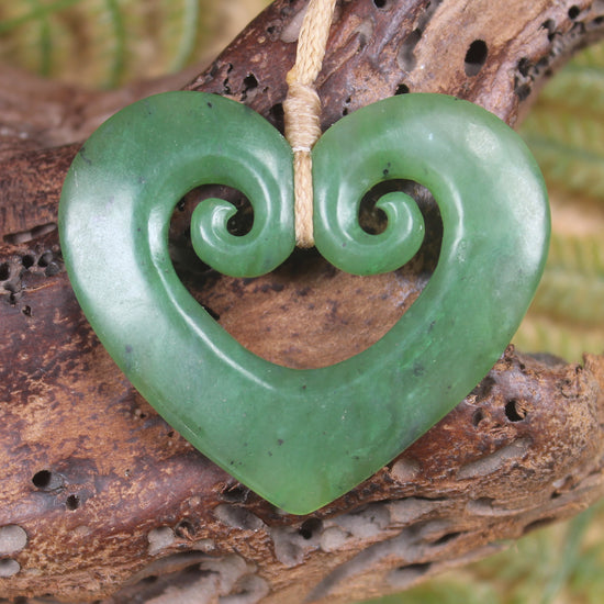 Koru Heart pendant carved from Hapopo Pounamu - NZ Greenstone