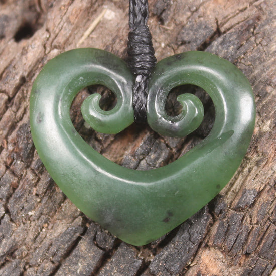 Koru Heart pendant carved from Hapopo Pounamu - NZ Greenstone
