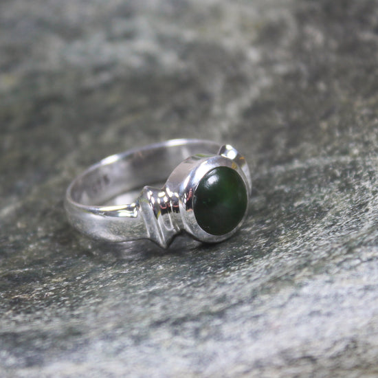 Sterling Silver Kawakawa Pounamu Ring - NZ Greenstone