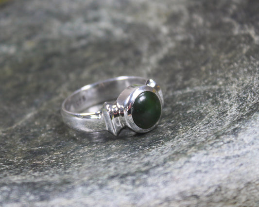 Sterling Silver Kawakawa Pounamu Ring - NZ Greenstone