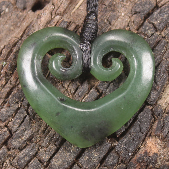 Koru Heart pendant carved from Hapopo Pounamu - NZ Greenstone