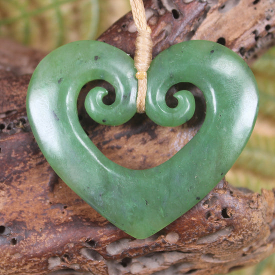 Koru Heart pendant carved from Hapopo Pounamu - NZ Greenstone