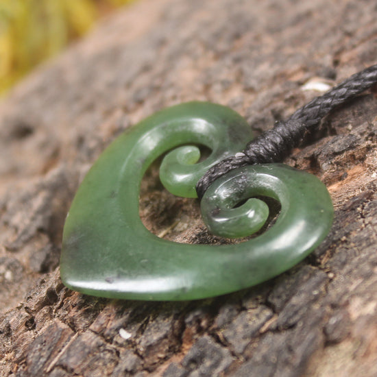 Koru Heart pendant carved from Hapopo Pounamu - NZ Greenstone