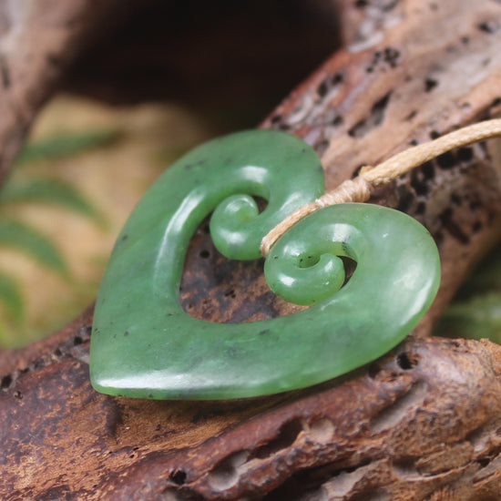 Koru Heart pendant carved from Hapopo Pounamu - NZ Greenstone