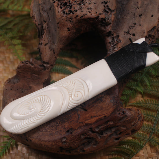 Toki or Adze with Koru carved from Beef Bone