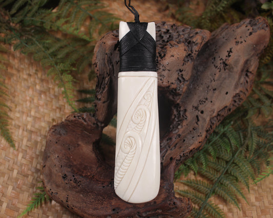 Toki or Adze with Koru carved from Beef Bone