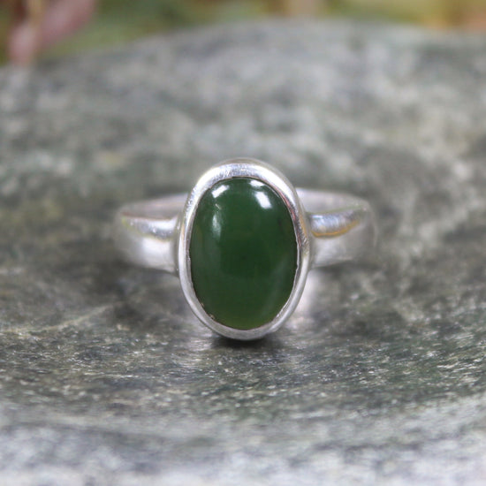 Sterling Silver Kawakawa Pounamu Ring - NZ Greenstone