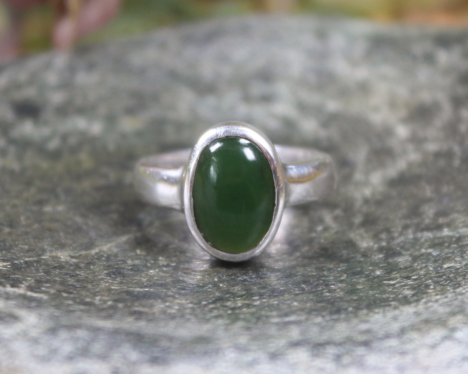 Sterling Silver Kawakawa Pounamu Ring - NZ Greenstone