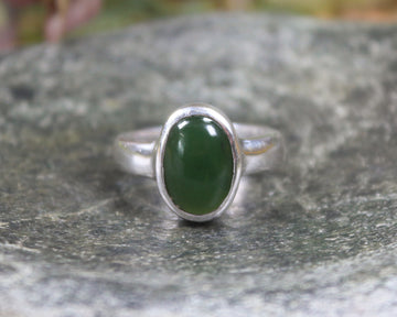 Sterling Silver Kawakawa Pounamu Ring - NZ Greenstone