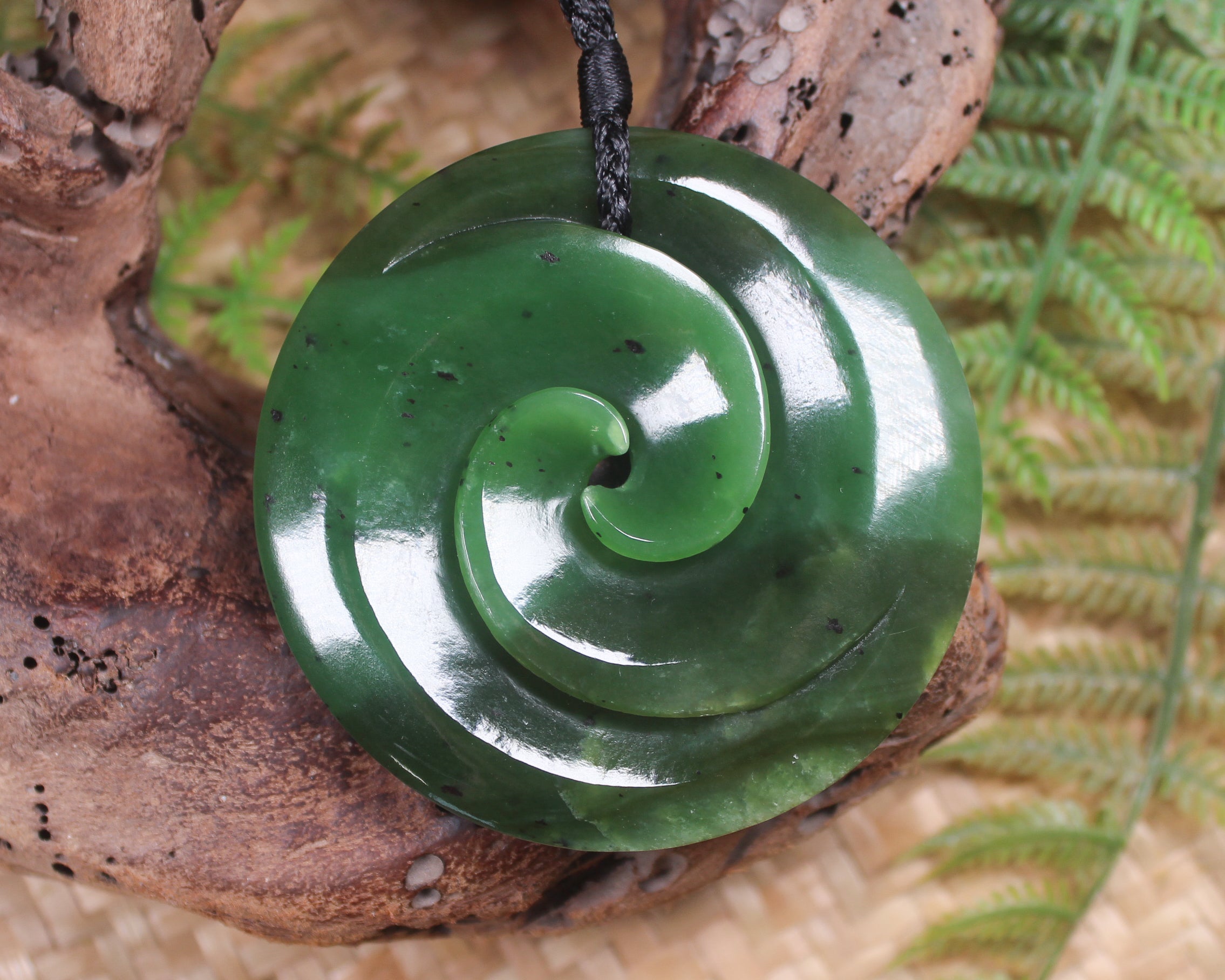 Koru carved from Rimu Pounamu - NZ Greenstone